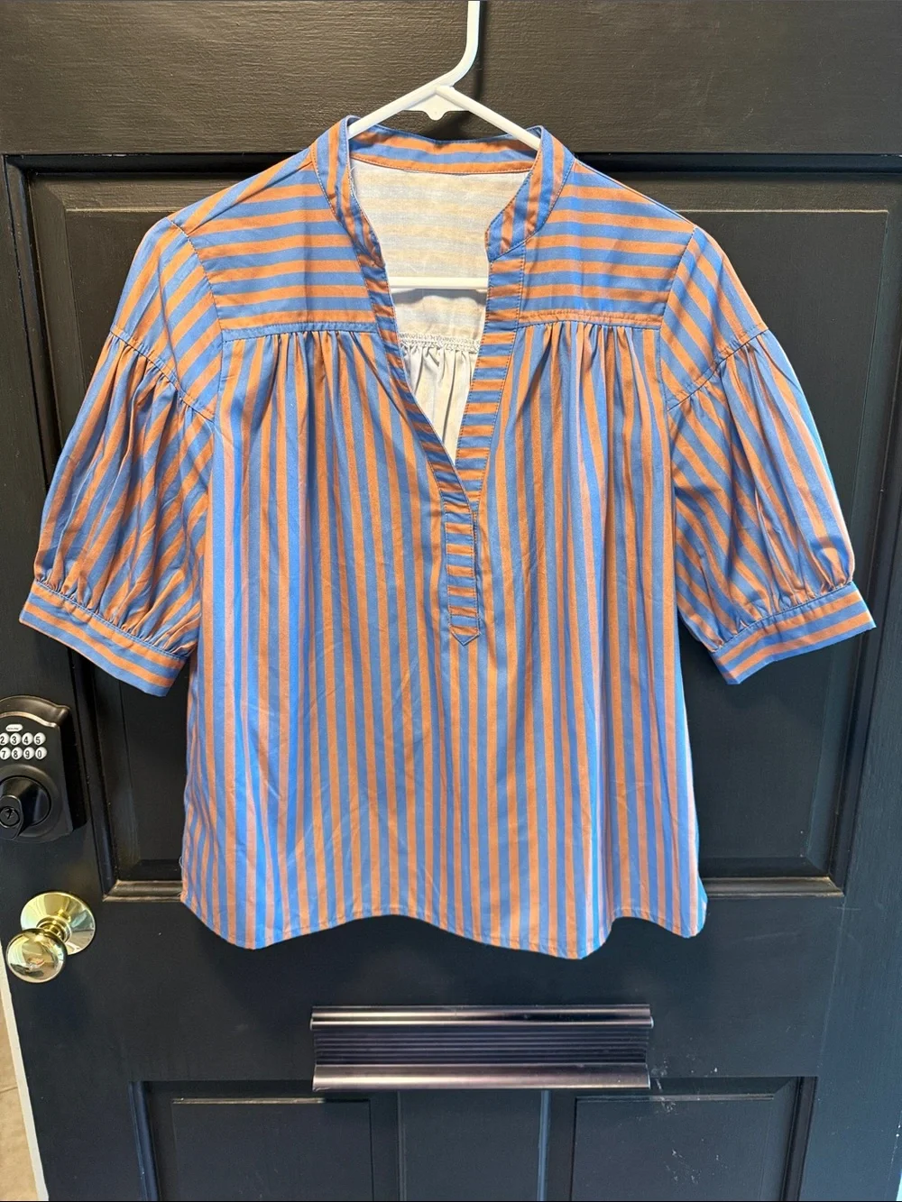Amazon Women's Striped Popover Blouse in Blue and Orange - Picture 1 of 7